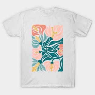 Pink Teal Abstract Flowers T-Shirt